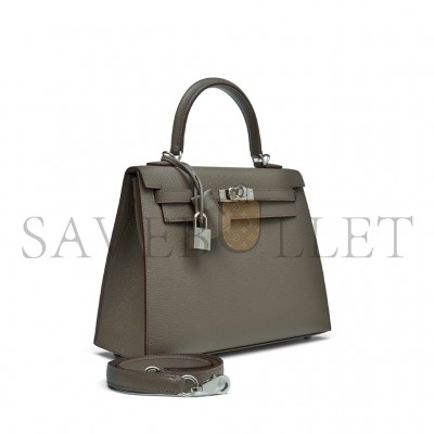 HERMÈS GRIS TOURTERELLE EPSOM KELLY 25 SELLIER PALLADIUM HARDWARE (25*17*7cm) 